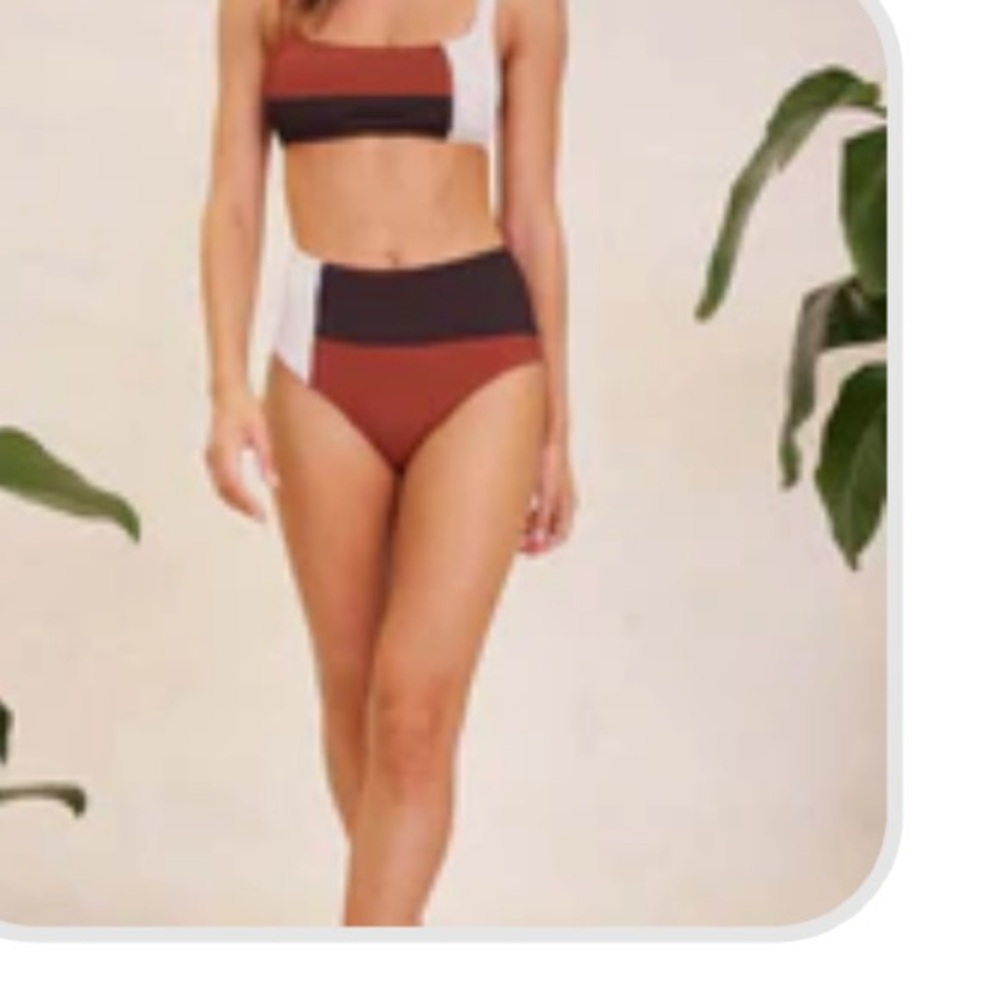 MINKPINK Two-Tone High Waisted Bikini Bottoms - Brown and White